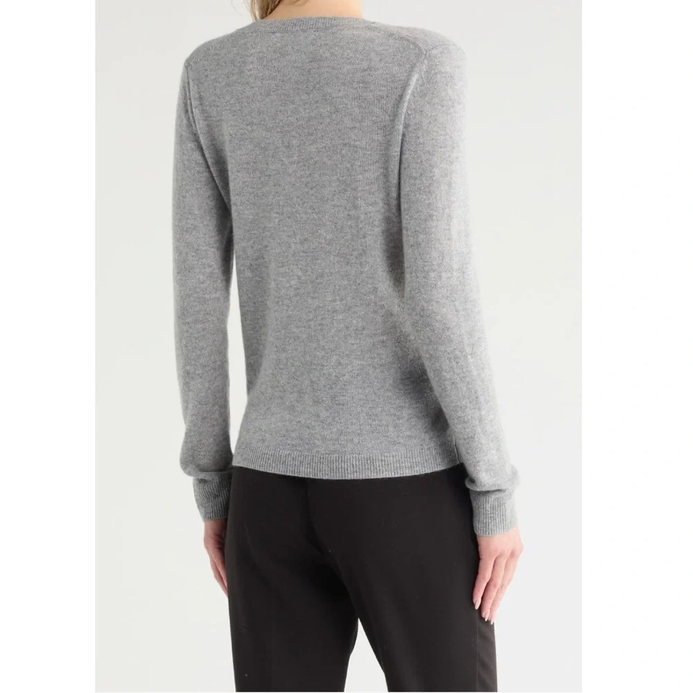 Nordstrom Women's 100% Cashmere Grey Heather V-Neck Sweater - Sz Large, NWT